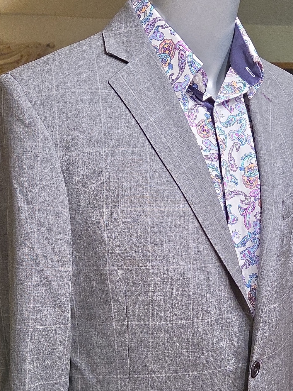 Brooks Brothers Men Sport Coat Gray Windowpane Wool Worsted 43R 2-Button SB